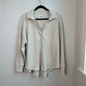 Aerie Waffle Knit Collared Oversized Sweatshirt